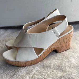 Clarks Maritsa Lara white cross over sandal cork platform chunky heel